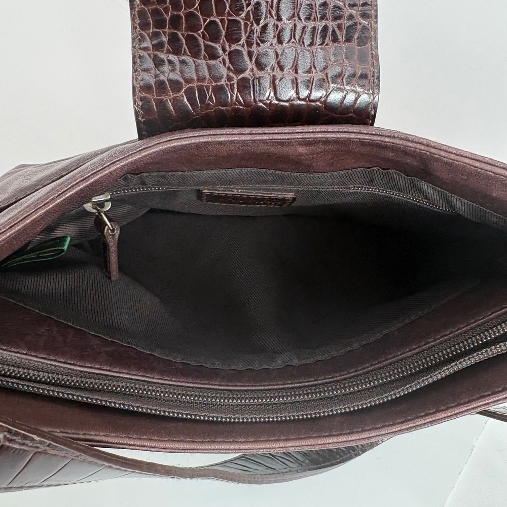 Ralph Lauren Brown Leather Croc Embossed Shoulder Bag RL Logo Hobo Handbag - Picture 15 of 16